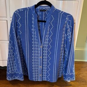 Zara embroidered blue bell sleeve top
